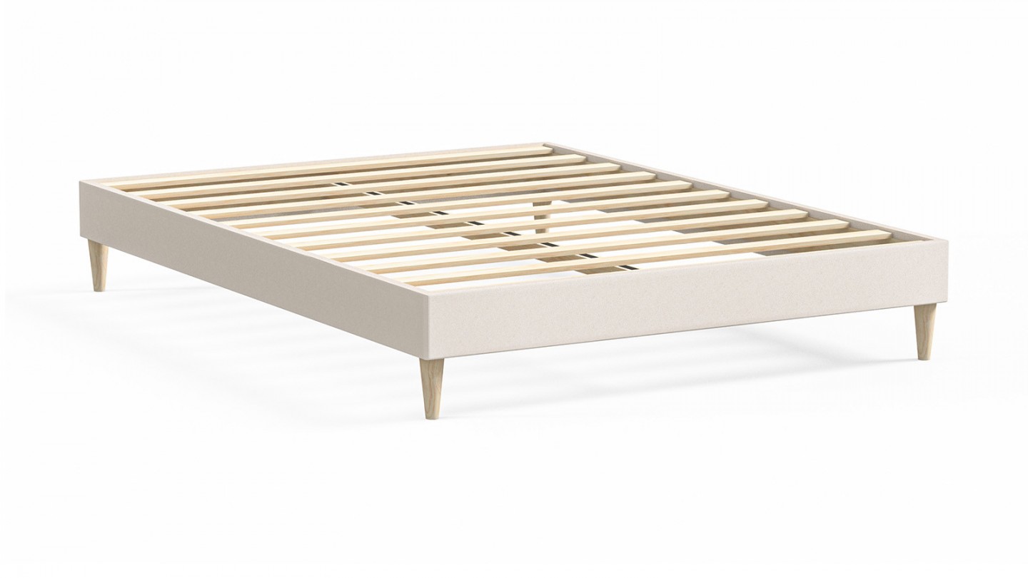 Ensemble lit adulte 160x200 cm en velours beige + Matelas Hybride à ressorts ensachés et mémoire de forme - Spring Elite