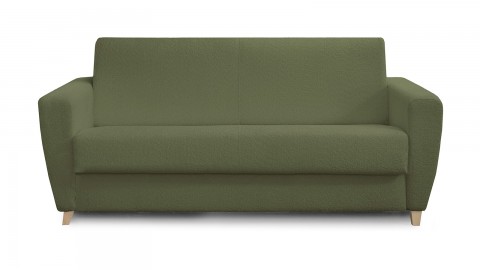 Canapé convertible 3 places en tissu bouclette vert kaki - Ouverture express - Couchage quotidien - Leandro