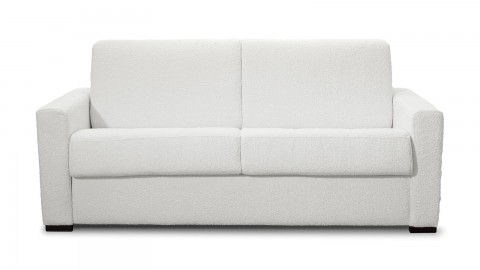Canapé convertible 3 places en tissu bouclette beige - Ouverture express - Couchage quotidien - Paloma
