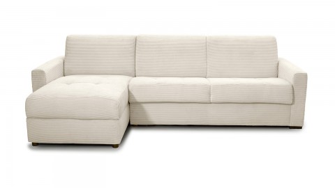 Canapé d'angle convertible réversible 5 places en velours côtelé beige - Ouverture express - Couchage quotidien - Paloma
