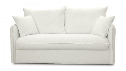 Canapé convertible 3 places en tissu bouclette beige - Ouverture express - Couchage quotidien - Gina