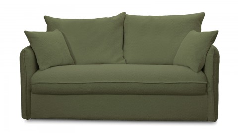 Canapé convertible 3 places en tissu bouclette vert kaki - Ouverture express - Couchage quotidien - Gina