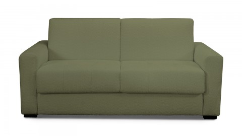 Canapé convertible 3 places en tissu bouclette vert kaki - Ouverture express - Couchage quotidien - Andrea