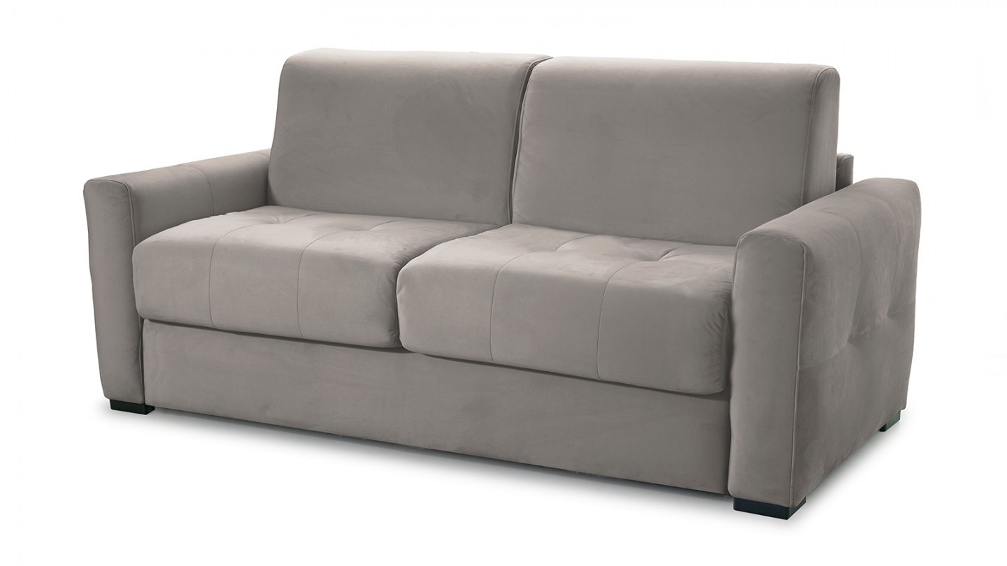 Canapé convertible 3 places en velours taupe - ouverture express - Andrea