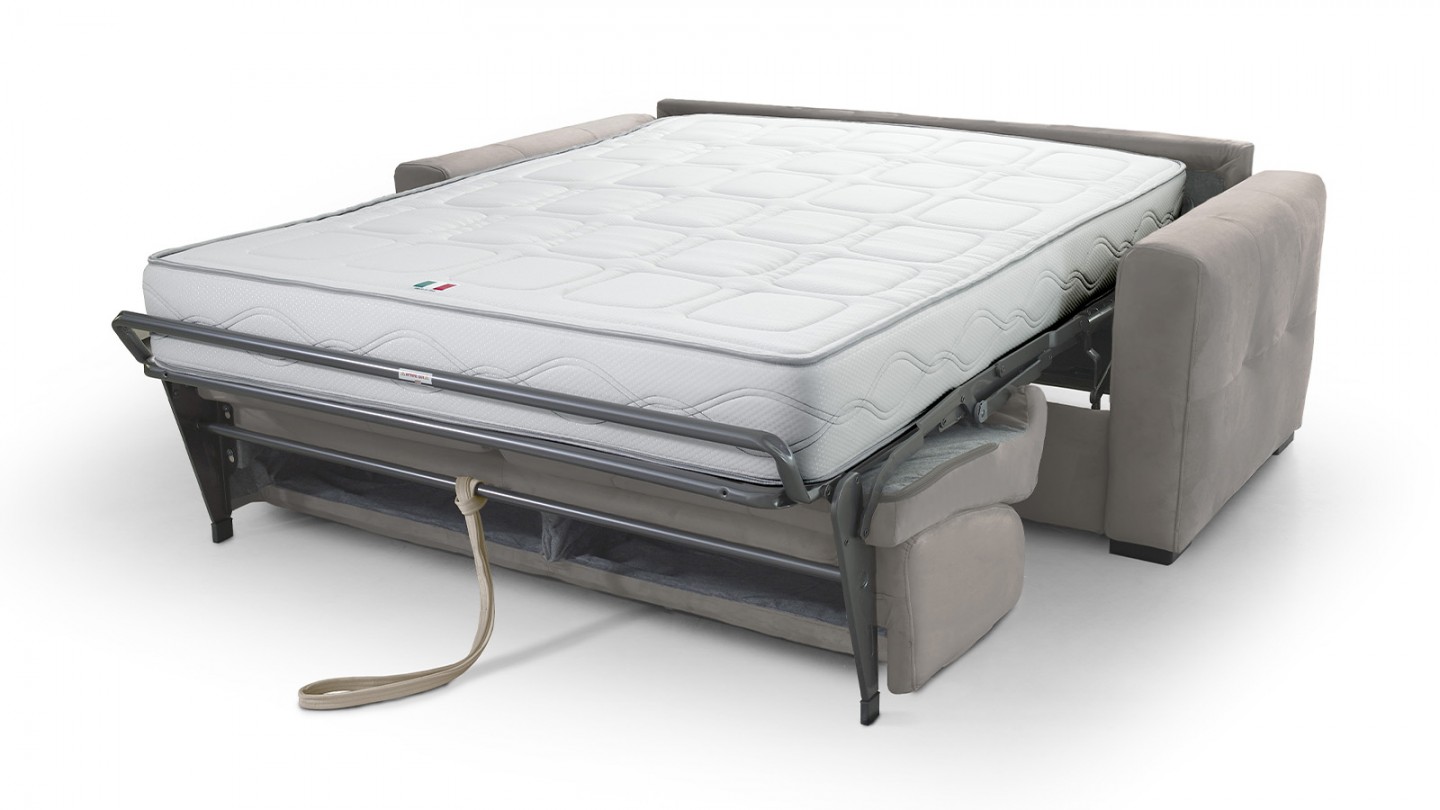 Canapé convertible 3 places en velours taupe - ouverture express - Andrea