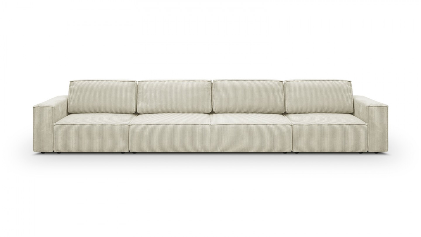 Canapé modulable convertible 7 places avec coffre de rangement en velours côtelé beige - Harper Mod