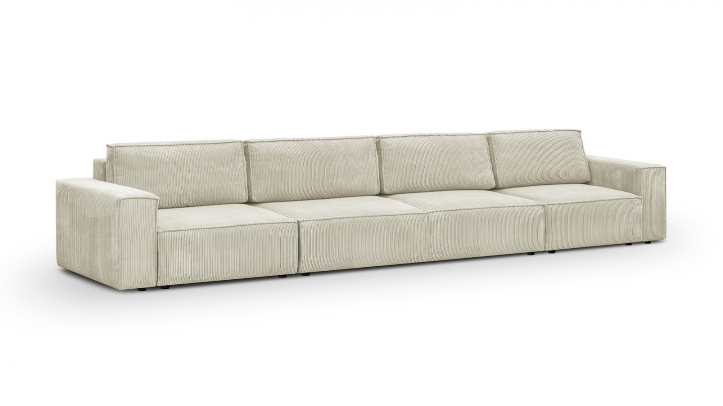 Canapé modulable convertible 7 places avec coffre de rangement en velours côtelé beige - Harper Mod