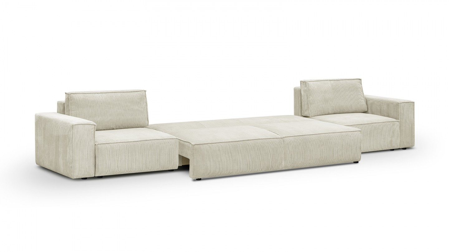 Canapé modulable convertible 7 places avec coffre de rangement en velours côtelé beige - Harper Mod