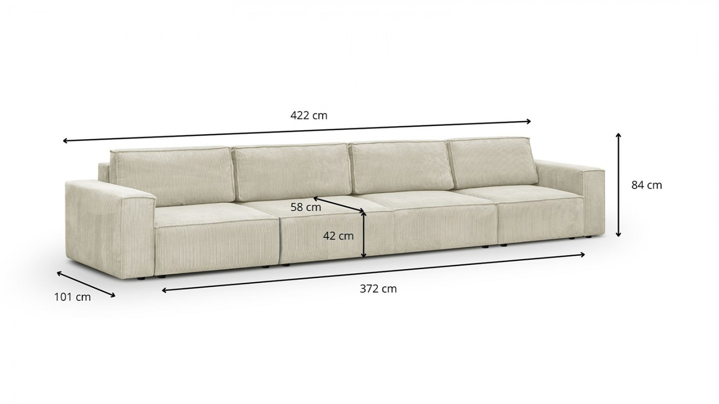 Canapé modulable convertible 7 places avec coffre de rangement en velours côtelé beige - Harper Mod