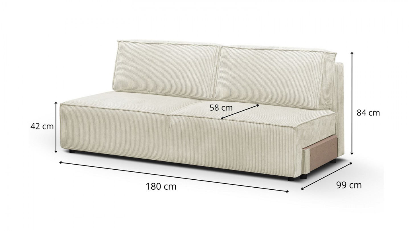 Canapé modulable convertible 7 places avec coffre de rangement en velours côtelé beige - Harper Mod