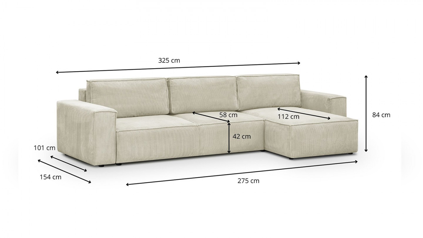 Canapé d'angle modulable 5 places en velours côtelé beige - Harper Mod