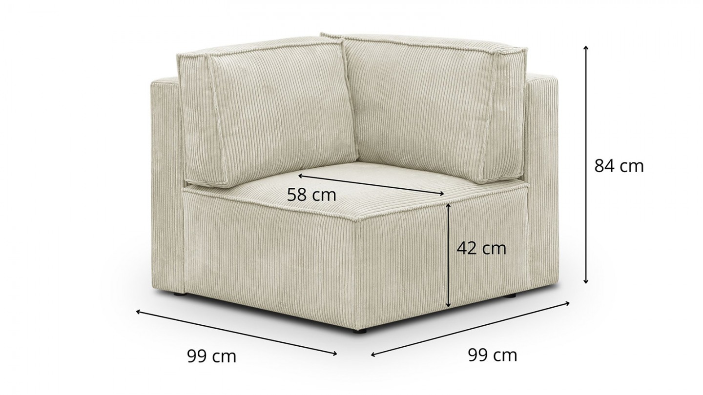 Canapé d'angle à gauche modulable 8 places en velours côtelé beige - Harper Mod