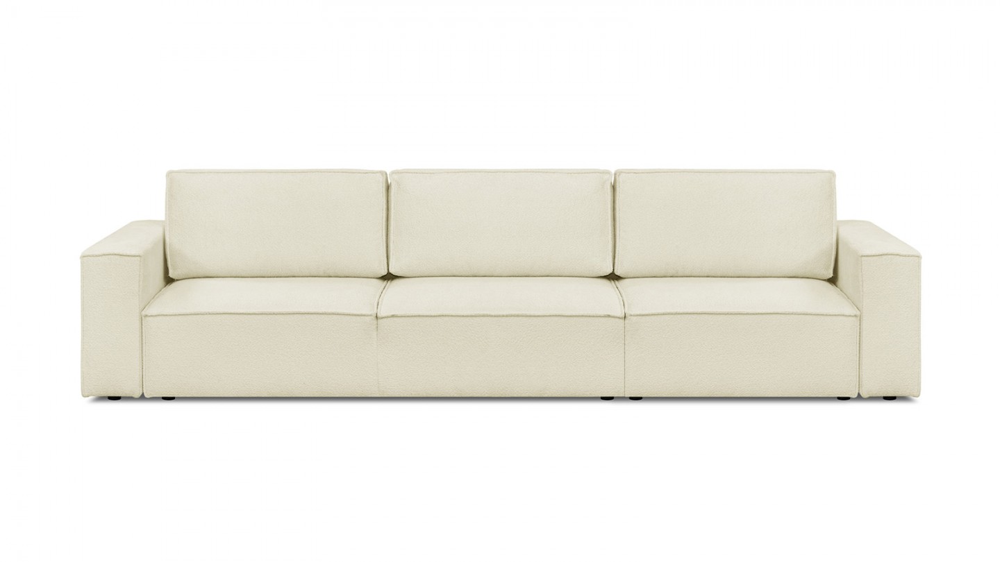 Canapé modulable convertible 5 places avec coffre de rangement en tissu bouclé écru - Harper Mod