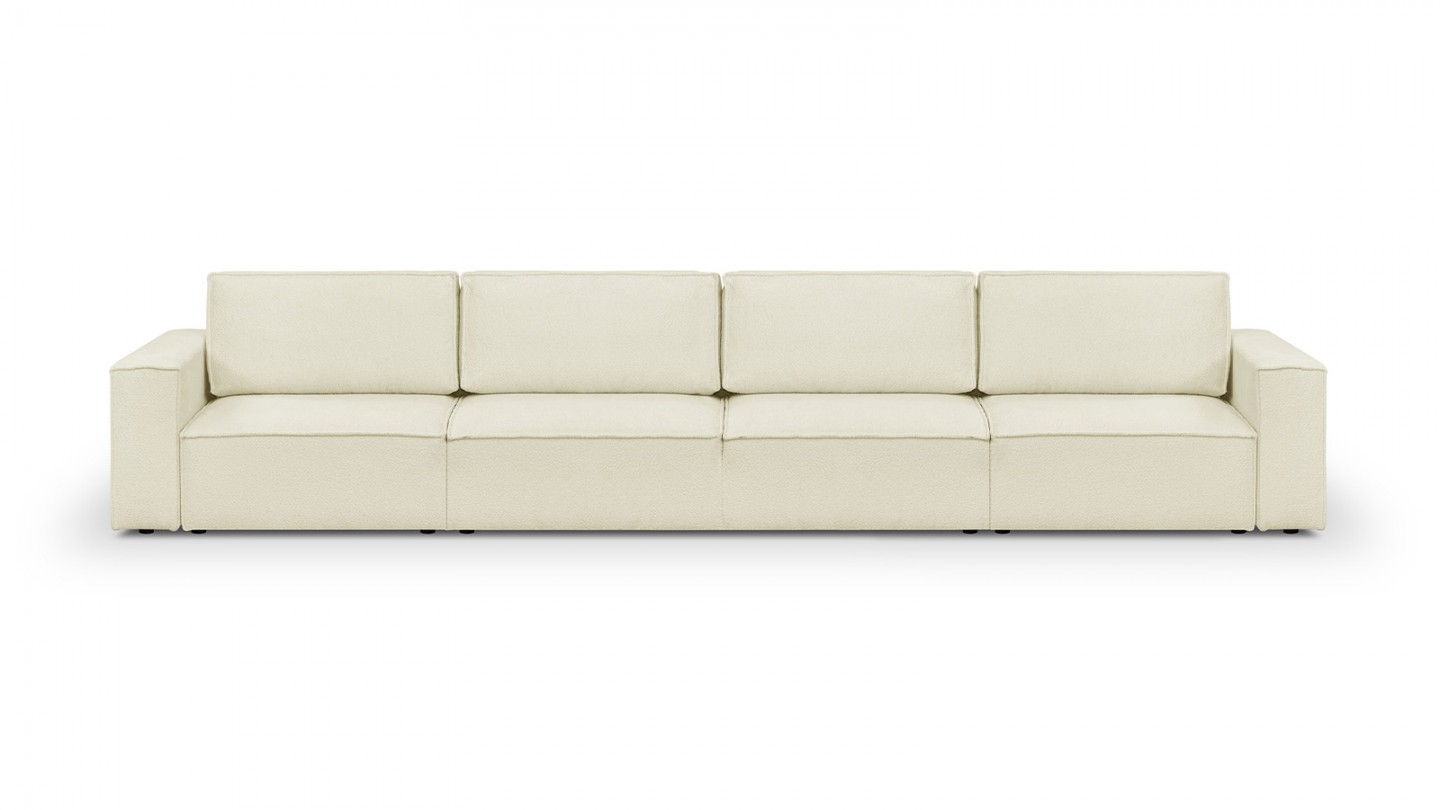 Canapé modulable convertible 7 places avec coffre de rangement en tissu bouclé écru - Harper Mod