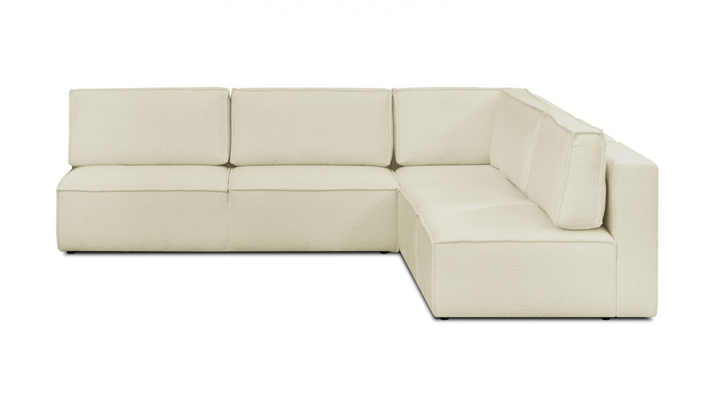 Canapé d'angle à droite modulable 8 places en tissu bouclé écru - Harper Mod