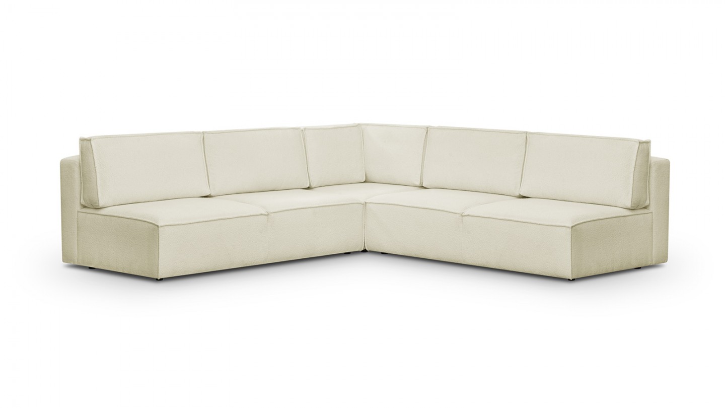 Canapé d'angle à droite modulable 8 places en tissu bouclé écru - Harper Mod