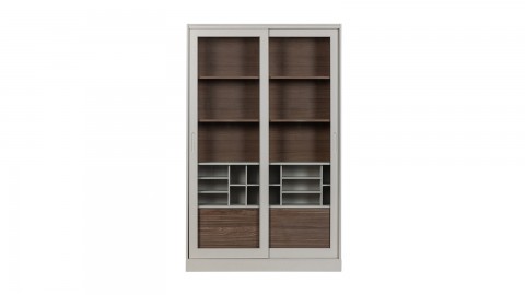 Vaisselier 2 portes coulissantes en bois effet noyer et gris clair 125 cm - James