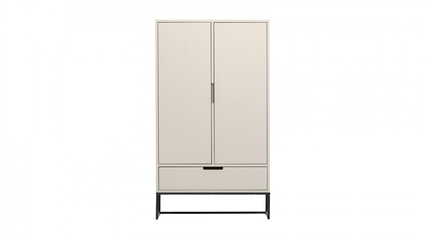 Buffet haut 2 portes 1 tiroir en bois laqué gris clair 85 cm - Silas