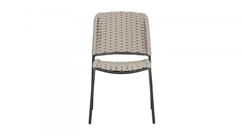 Lot de 2 chaises de jardin sans accoudoirs en corde couleur sable et aluminium noir - Taku
