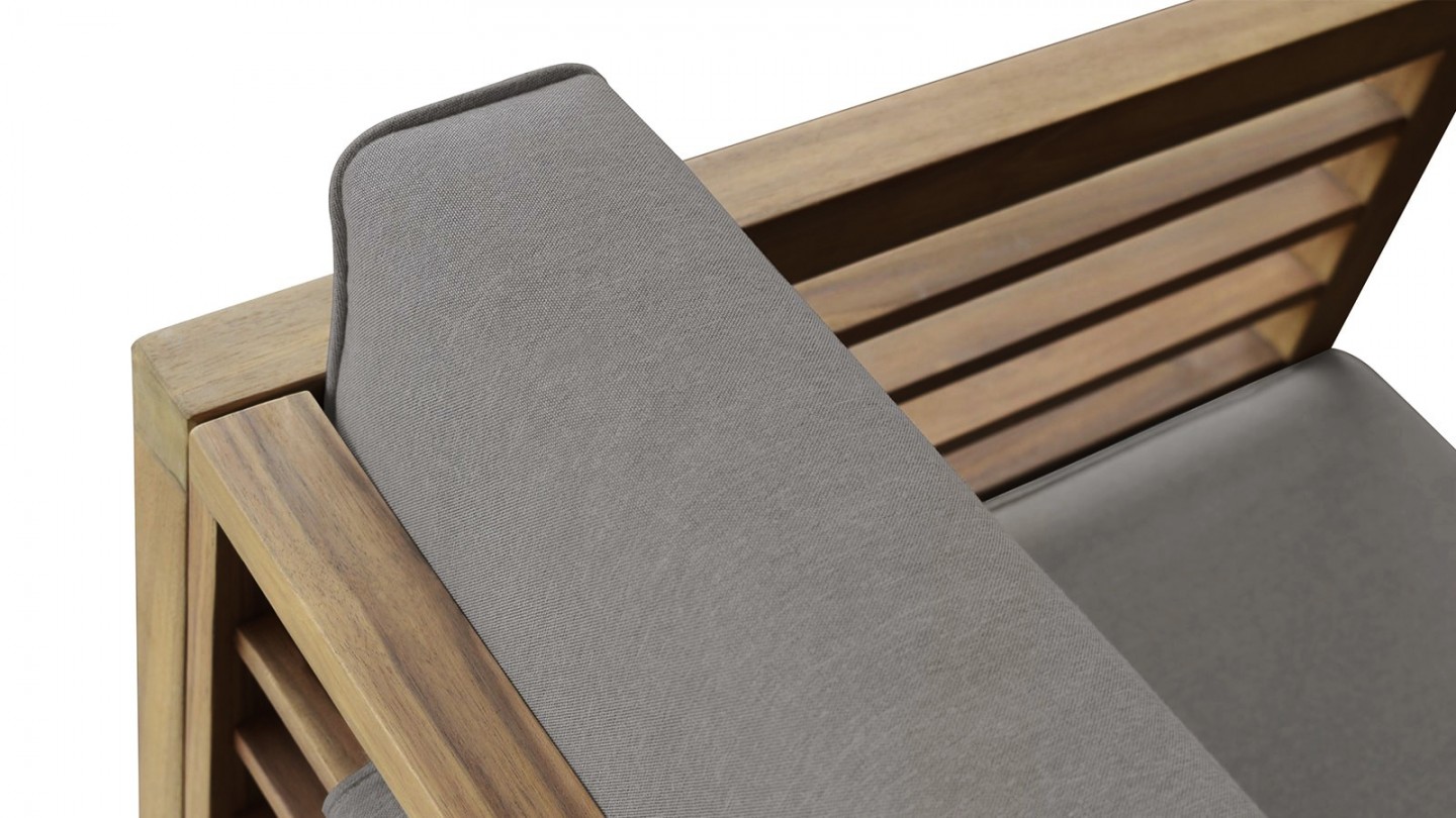 Salon de jardin d'angle 5 places en bois blanchi FSC et coussins gris chiné - Samui