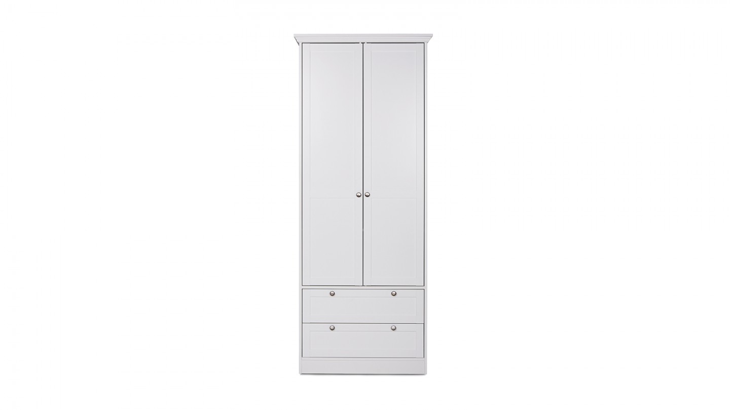 Armoire 2 portes 2 tiroirs blanche 80 cm - Alix