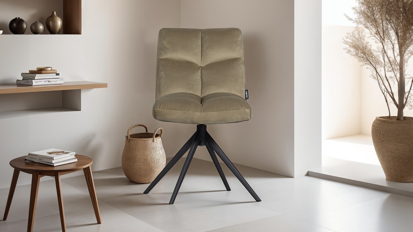 Chaise pivotante en velours vert kaki - Vinny