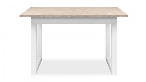 Table à manger extensible 6 à 8 personnes effet travertin et blanc 120/160 cm - Marlon
