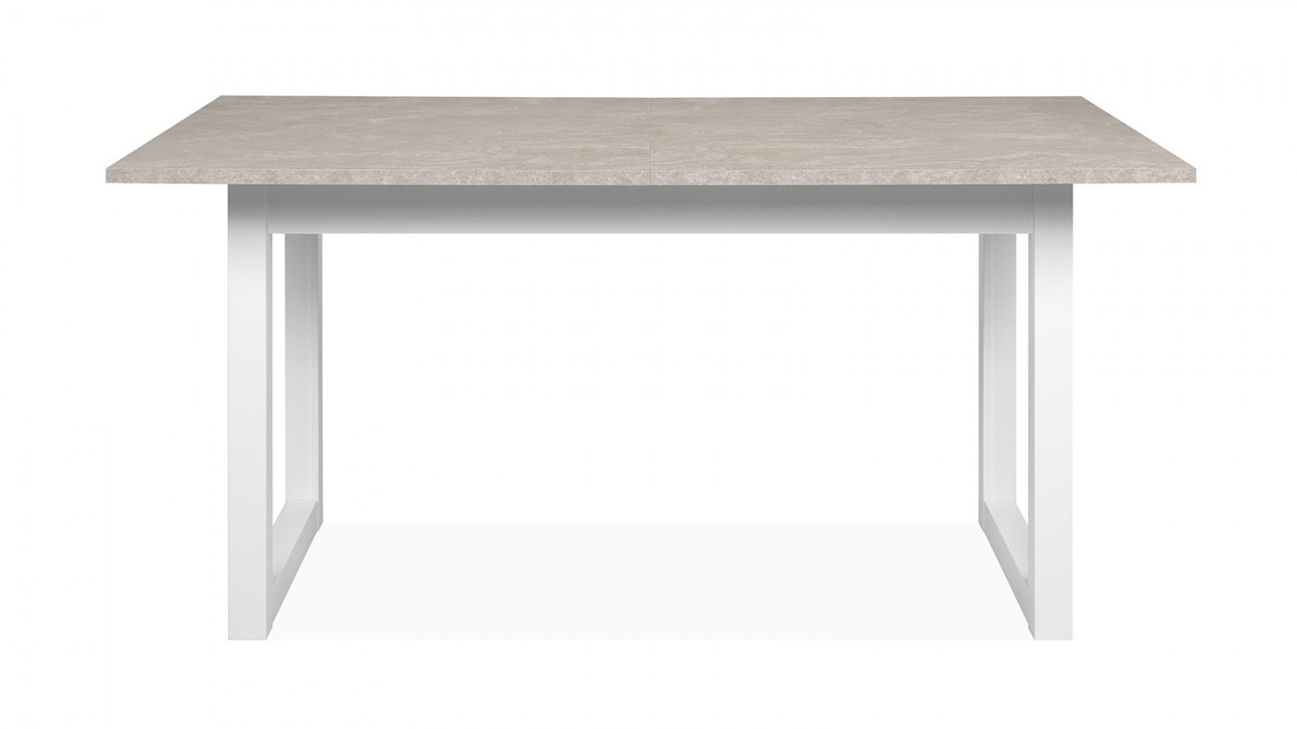 Table à manger extensible 4/6 personnes effet travertin et blanc 160/200 cm - Marlon