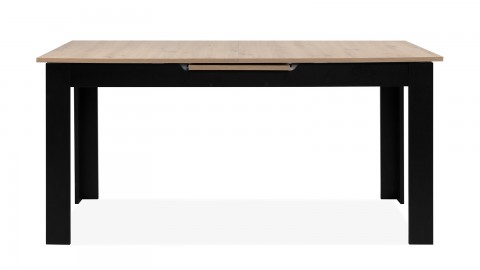 Table à manger rectangulaire extensible 6 à 8 personnes effet chêne et noire 160/200 cm - Lars