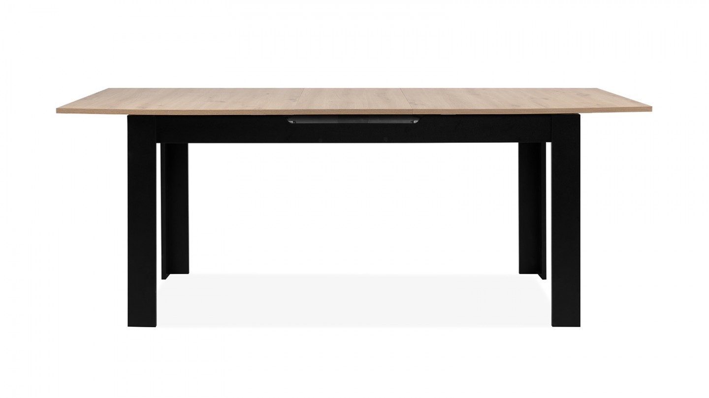Table à manger extensible 6/8 personnes effet chêne et noire 160/200 cm - Lars