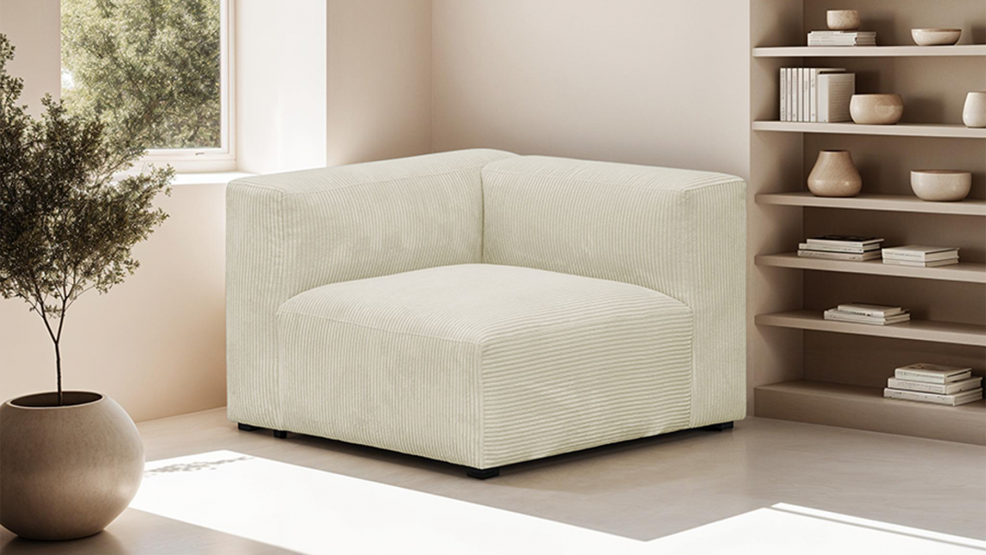 Chauffeuse d'angle à droite modulable en velours côtelé beige - Modulo