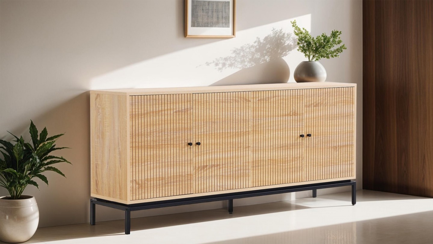 Buffet 4 portes effet bois 180 cm - Talia