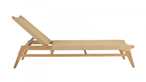 Bain de soleil en teck naturel et rotin synthétique beige - Valeria