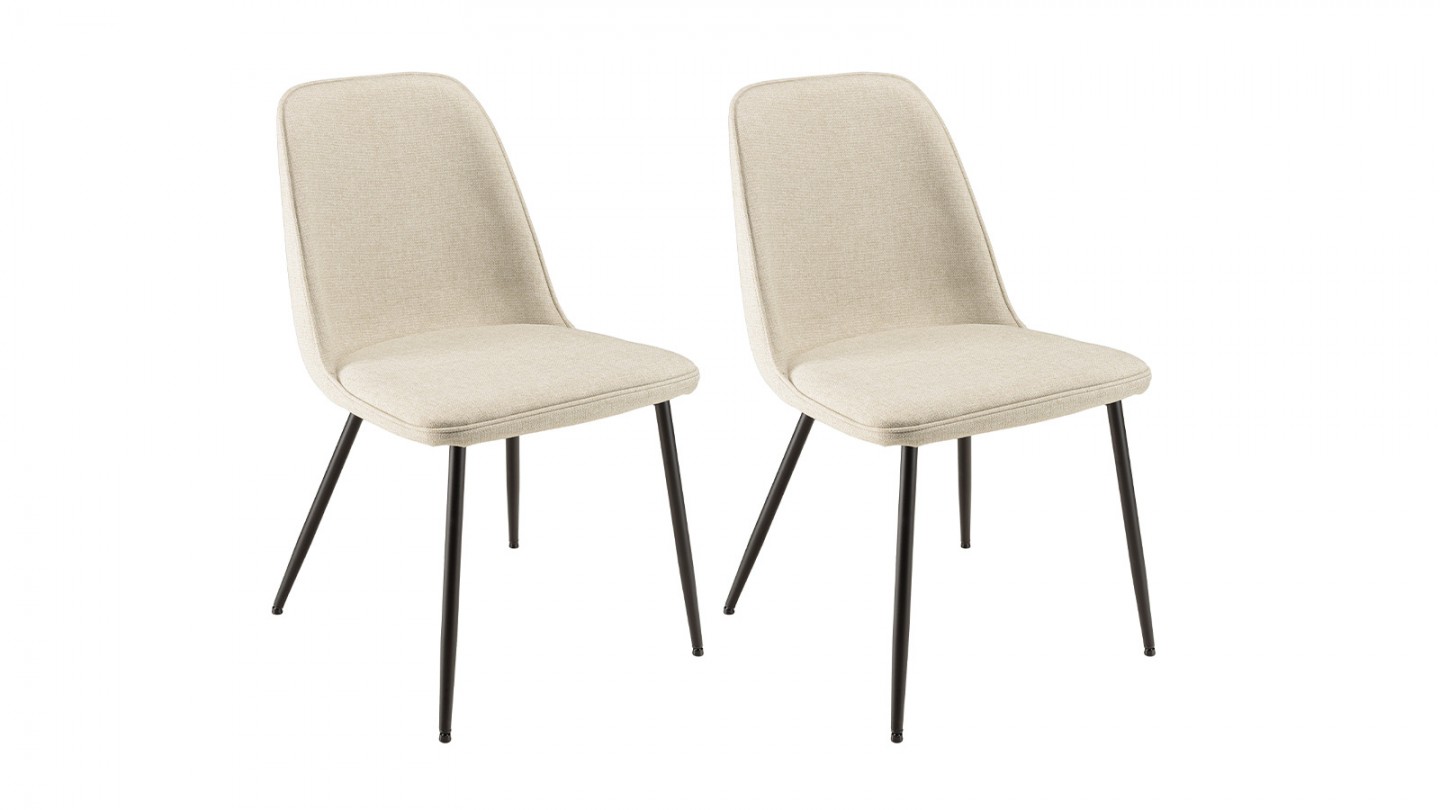 Lot de 2 chaises en tissu écru pieds acier noir - Augustin
