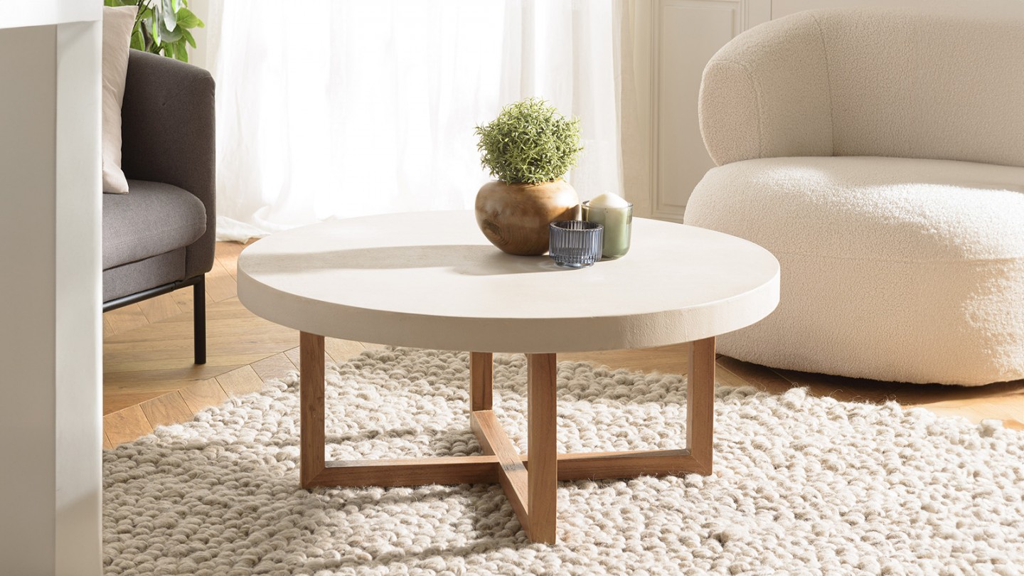 Table basse ronde 92cm en béton beige - Dak
