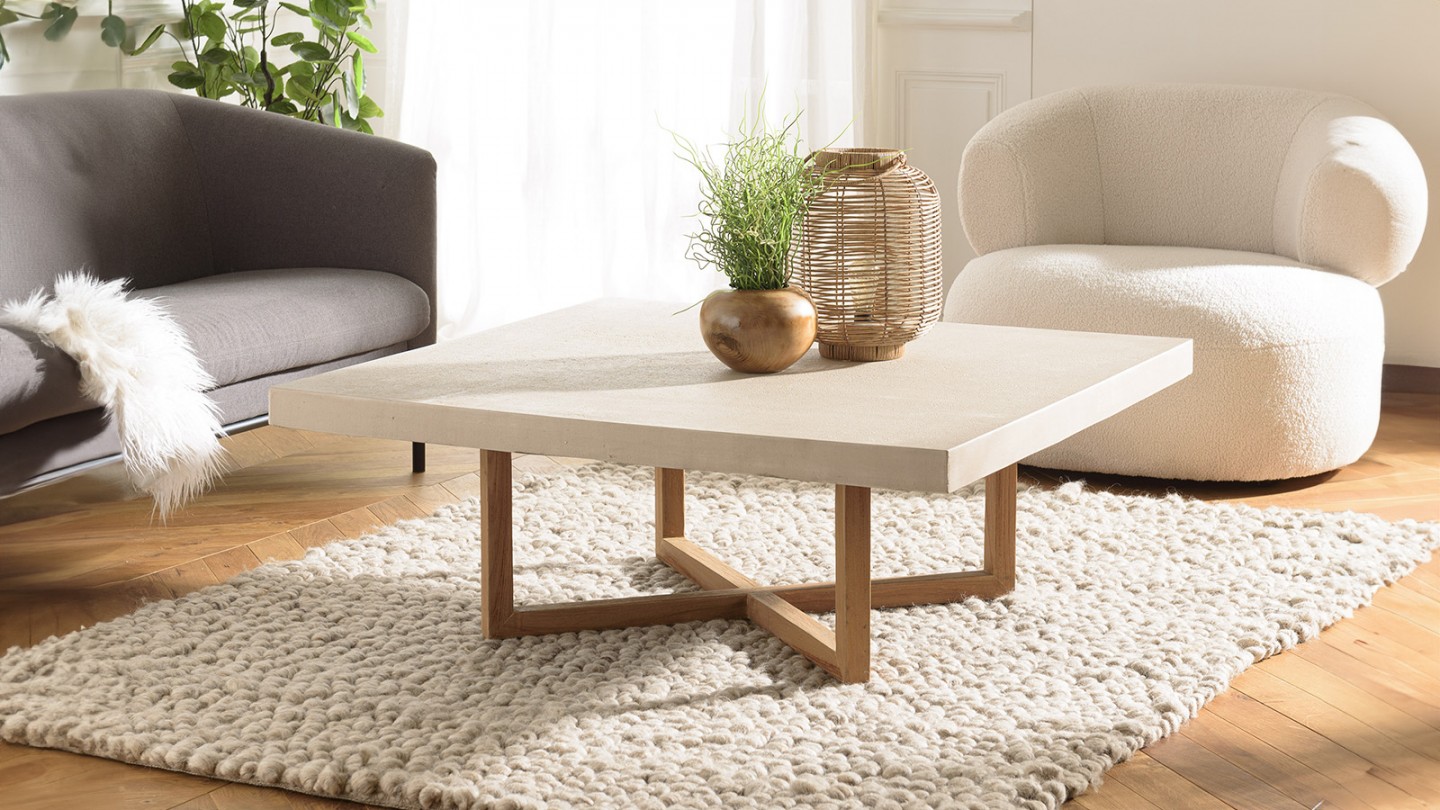 Table basse carrée 107cm en béton beige - Dak