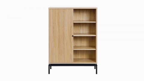 Bibliothèque 1 porte 4 niches effet bois rainuré 80 cm - Talia