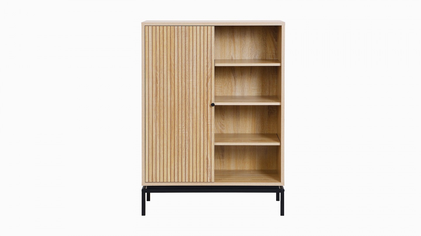 Bibliothèque 1 porte 4 niches effet bois 80 cm - Talia