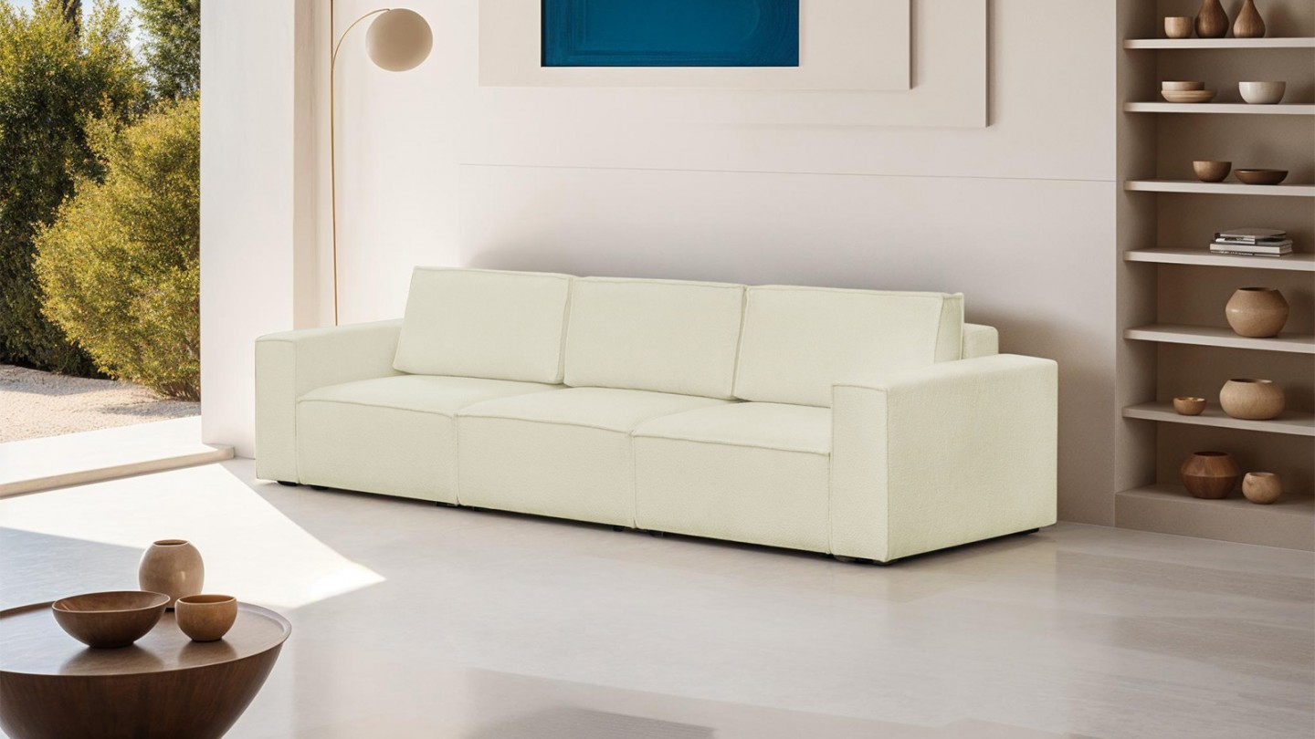 Canapé modulable 5 places en tissu bouclé écru - Harper Mod