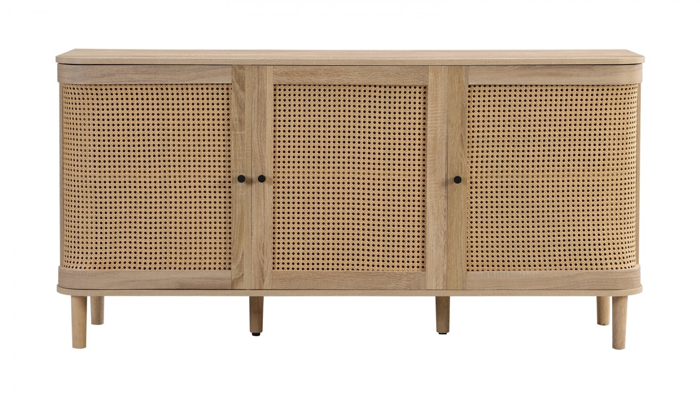 Buffet 3 portes couleur chêne et cannage 150 cm - Bali