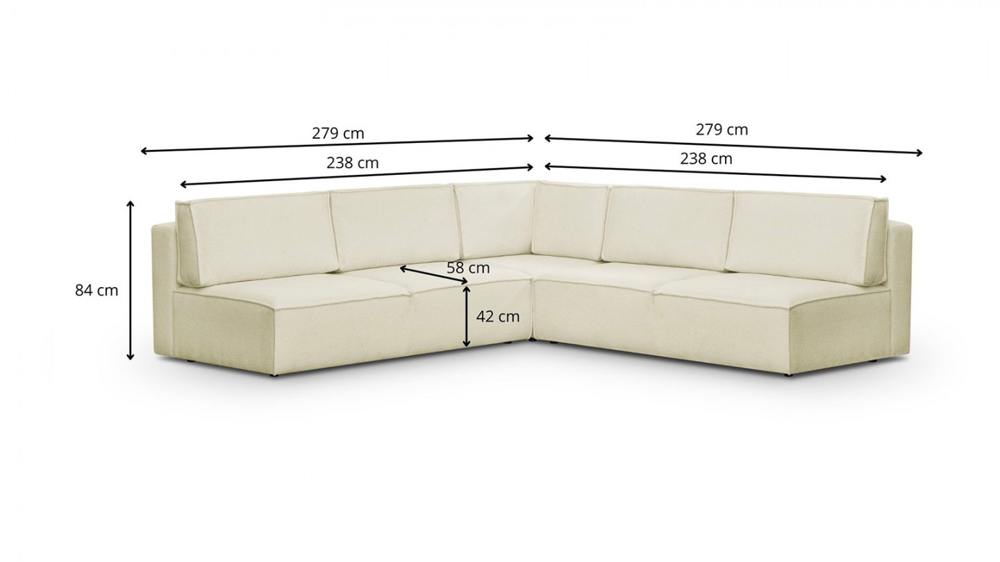 Canapé d'angle à droite modulable 8 places en tissu bouclé écru - Harper Mod