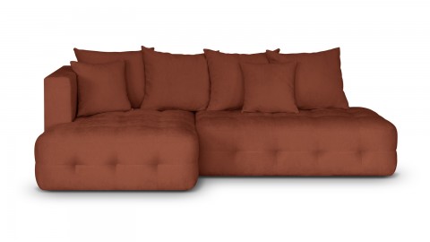 Canapé d'angle ouvert à gauche convertible 3 places avec coffre de rangement en tissu chenille terracotta - Léo