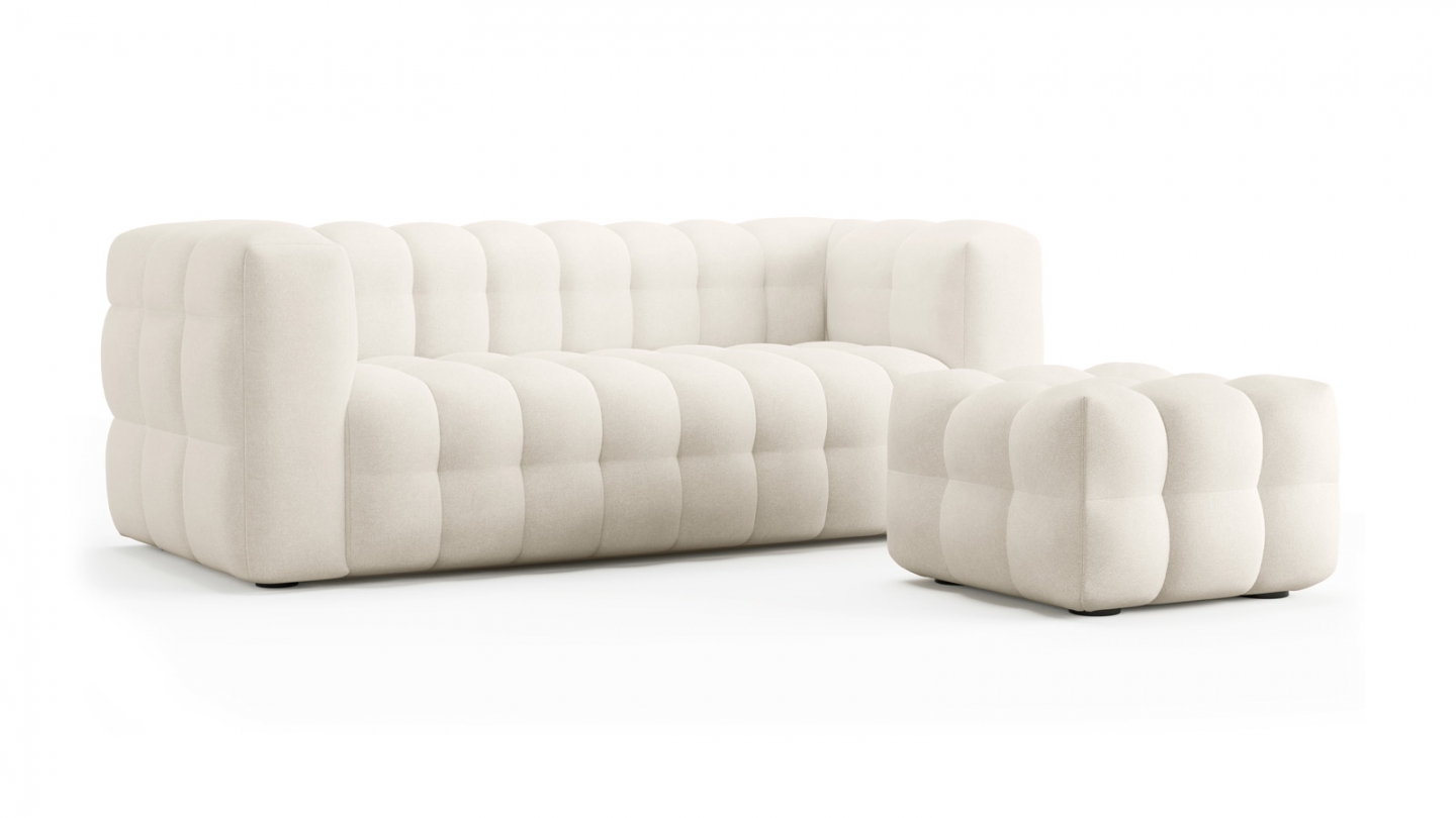 Pouf capitonné en tissu chenille beige - Cester