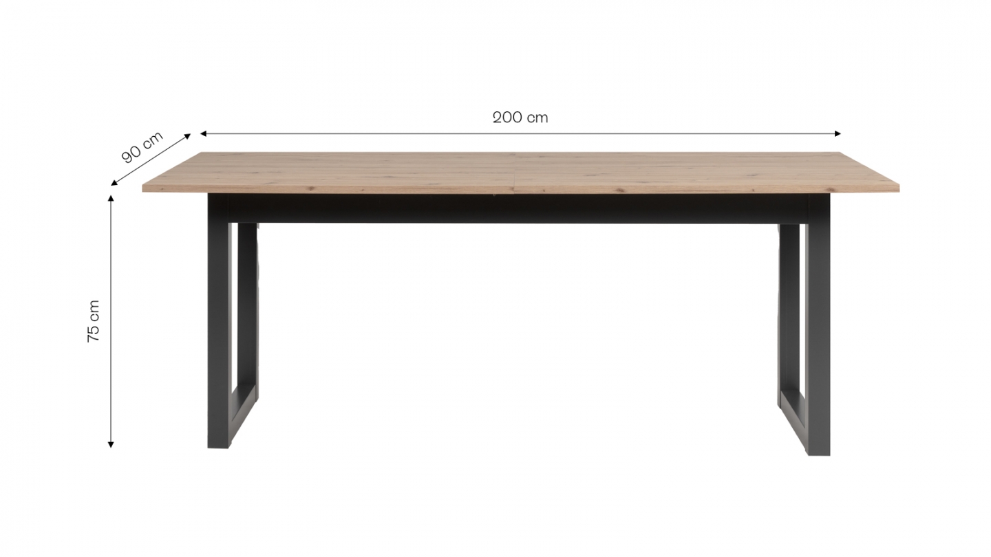 Table à manger extensible 8 à 10 personnes effet chêne, piètement anthracite 200/240 cm - Nora