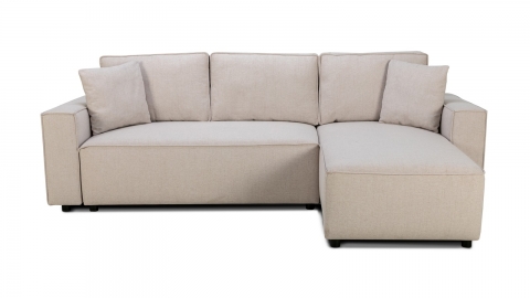 Canapé d'angle convertible réversible 4 places avec coffre de rangement en tissu beige - Thea