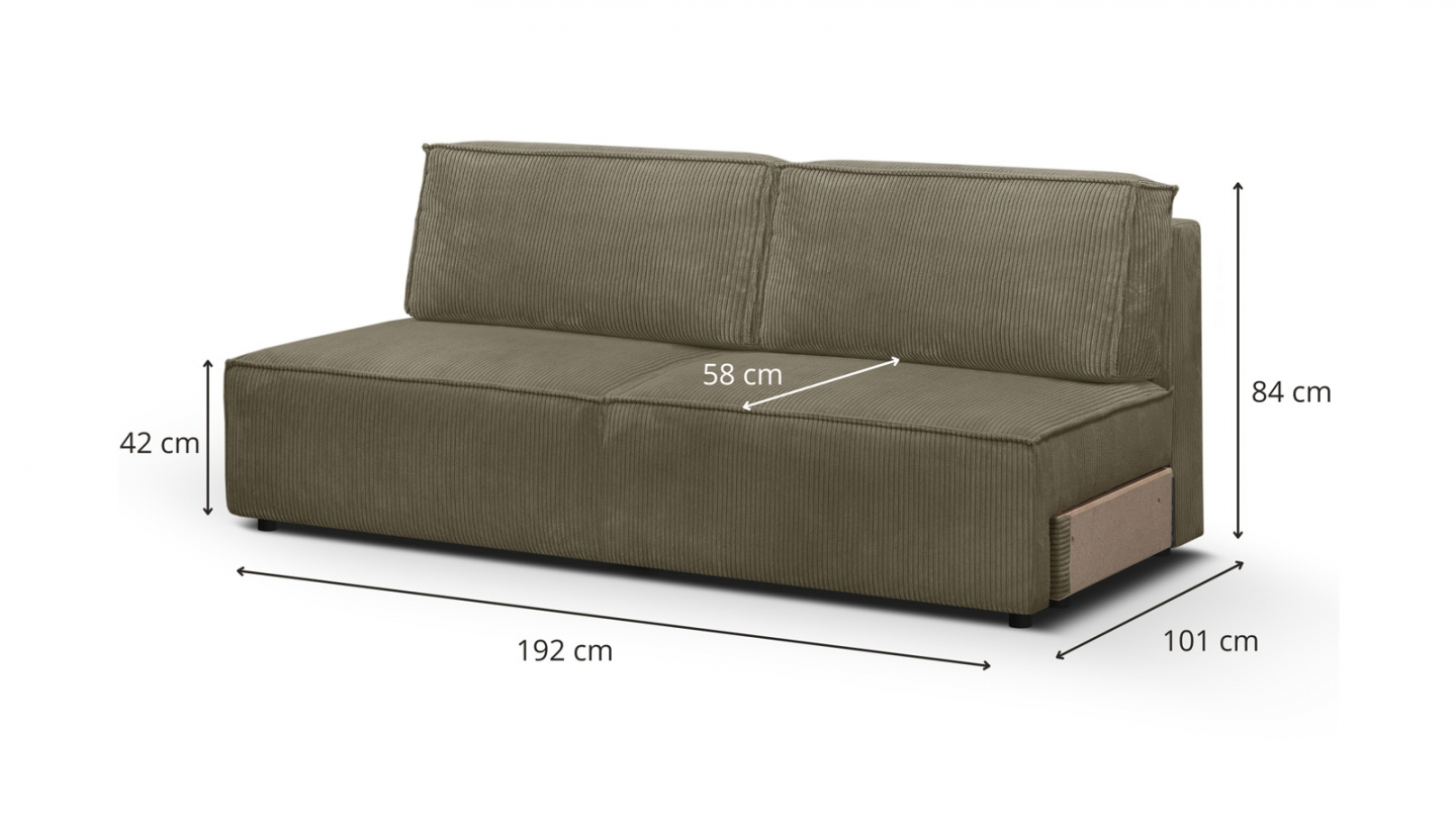 Module canapé convertible 2 places avec coffre de rangement en velours côtelé vert kaki - Harper Mod