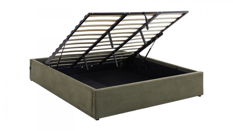 Lit coffre adulte 180x200 cm en velours côtelé vert kaki avec sommier - Handy