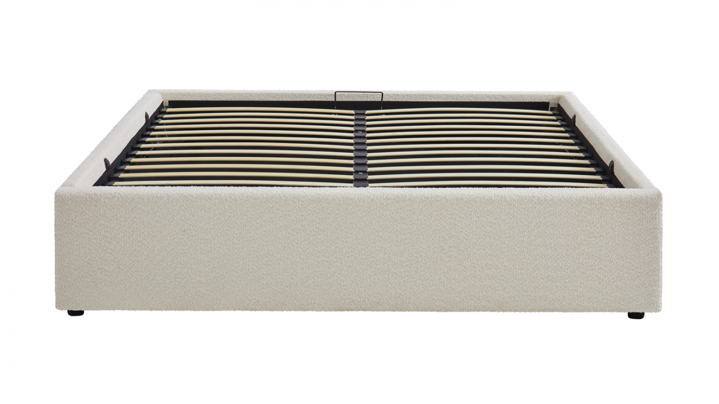 Lit coffre adulte 160x200 cm en tissu bouclé beige avec sommier - Handy