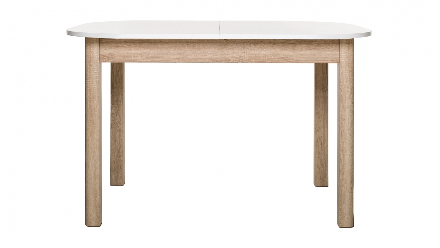 Table à manger extensible blanc/effet chêne 4/6 personnes 120/160 cm - Tori