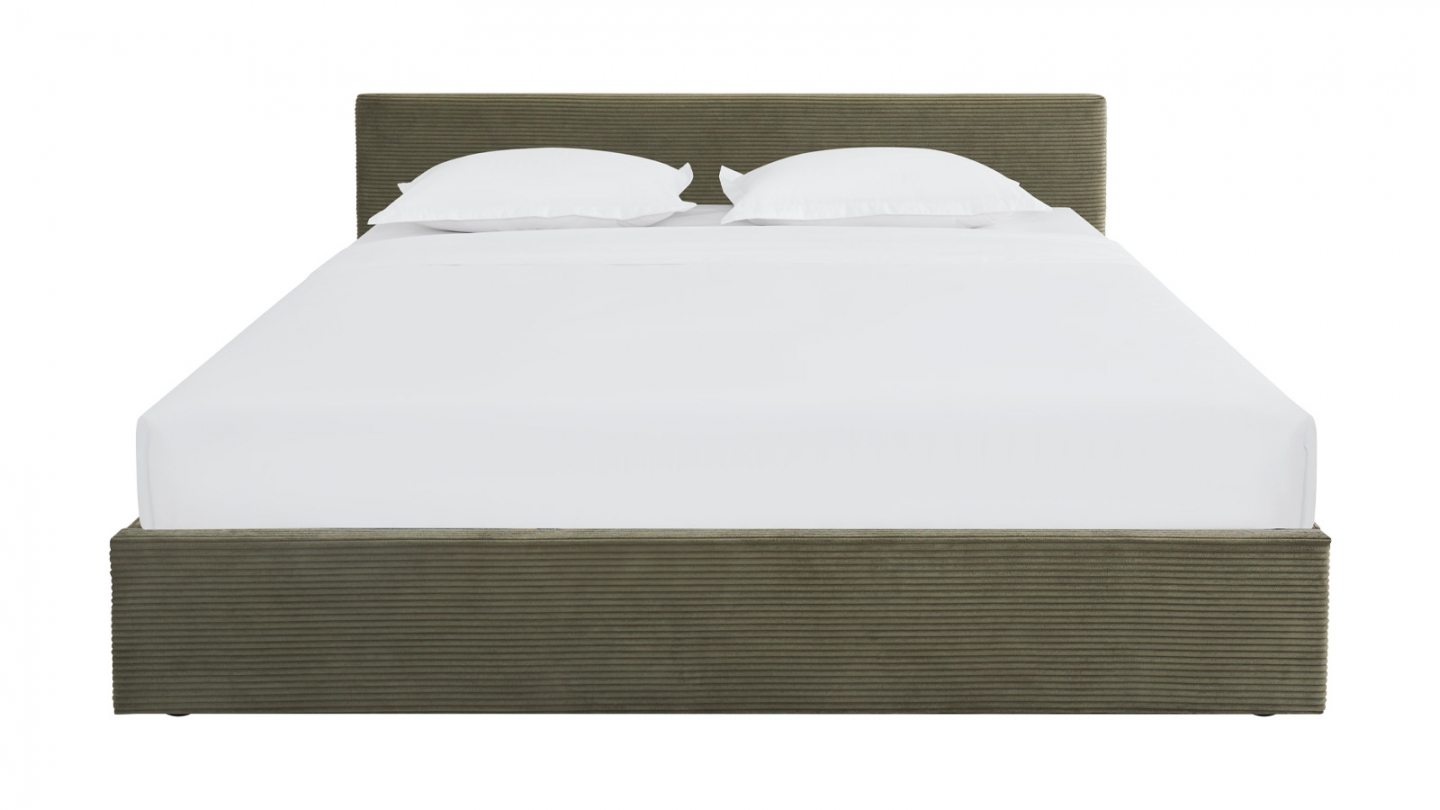 Lit coffre adulte 180x200 cm avec tête de lit capitonnée en velours côtelé vert et sommier - Tina